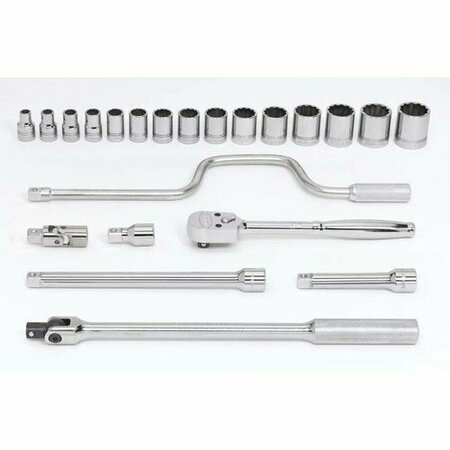 WILLIAMS Socket/Tool Set, 22 Pieces, 12-Point, 1/2 Inch Dr JHWWSS-22FTB